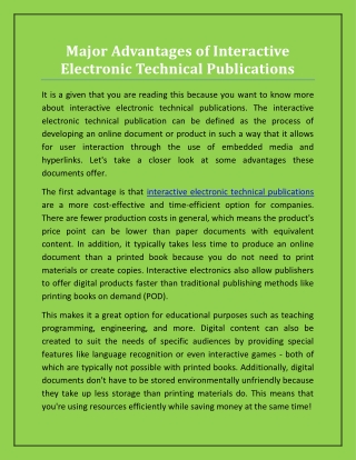 Major Advantages of Interactive Electronic Technical Publications
