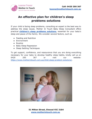 An effective plan for children's sleep problems solutions