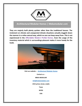 Architectural Modular Homes | Mekamodular.com