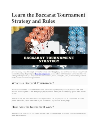 Learn the Baccarat Tournament Strategy and Rules