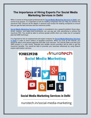 The Importance of Hiring Experts For Social Media Marketing Services in Delhi