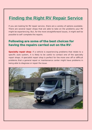 Finding the Right RV Repair Service