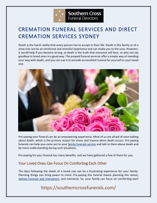 Cremation Funeral Services And Direct Cremation Services Sydney