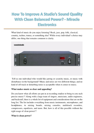 How To Improve A Studio’s Sound Quality With Clean Balanced Power - Miracle Electronics