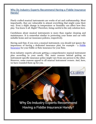 Why Do Industry Experts Recommend Having a Fiddle Insurance Handy?