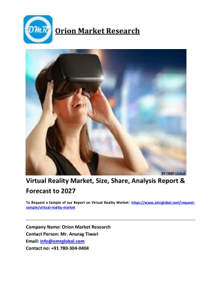 Virtual Reality Market Trends, Size, Competitive Analysis and Forecast 2021-2027