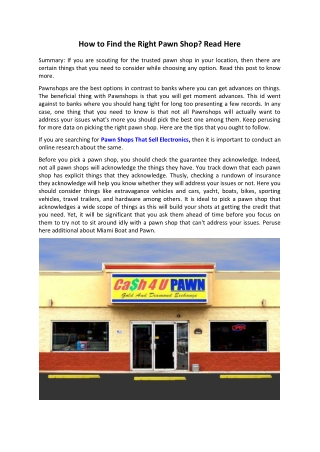 How to Find the Right Pawn Shop Read Here