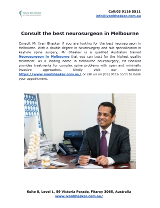 Consult the best neurosurgeon in Melbourne