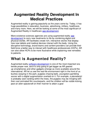Augmented Reality Development In Medical Practices