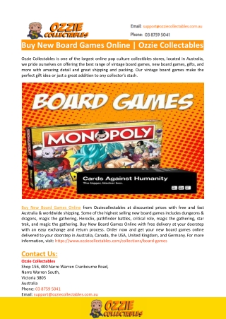 Buy New Board Games Online