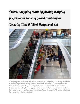 Protect shopping malls by picking a highly professional security guard company in Beverley Hills & West Hollywood, CA