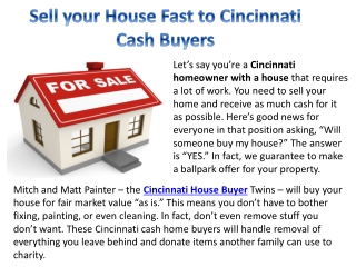 Sell your House Fast to Cincinnati Cash Buyers