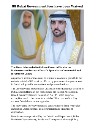 88 Dubai government fees have been waived or decreased