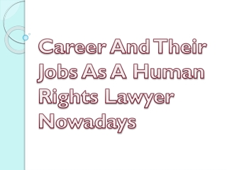 Career And Their Jobs As A Human Rights Lawyer Nowadays