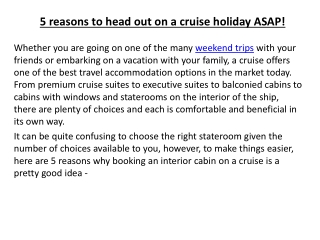 5 reasons why booking an interior cabin on a cruise is a pretty good idea