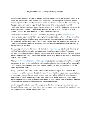 Why Should You Have Knowledge Of Money Loan Apps