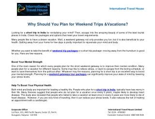 Why Should You Plan for Weekend Trips & Vacations?