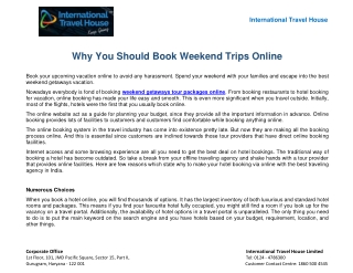 Why You Should Book Weekend Trips Online