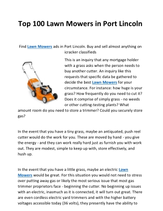 Top 100 Lawn Mowers in Port Lincoln
