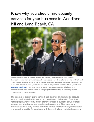 Know why you should hire security services for your business in Woodland hill and Long Beach, CA (1)