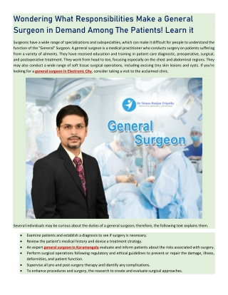 Wondering What Responsibilities Make a General Surgeon in Demand Among The Patients! Learn it