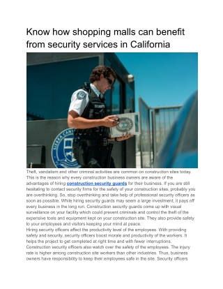 Know how shopping malls can benefit from security services in California