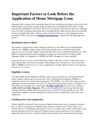 Home Mortgage Loan In Singapore