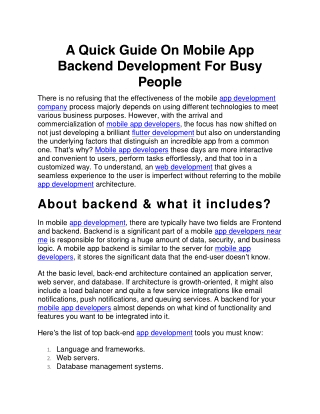 A Quick Guide On Mobile App Backend Development For Busy People