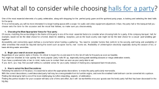 What all to consider while choosing halls for a party?