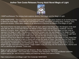 Author Tom Costa Releases Young Adult Novel Magic of Light
