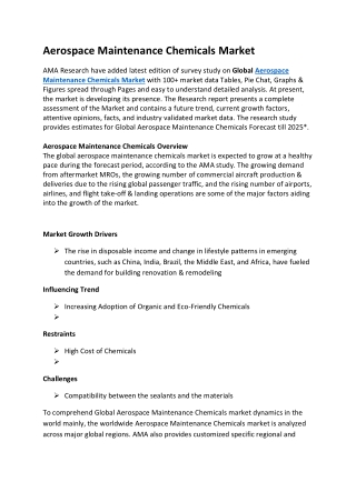 Aerospace Maintenance Chemicals Market – Major Technology Giants in Buzz Again