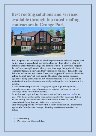Best roofing solutions and services available through top rated roofing contractors in Grange Park