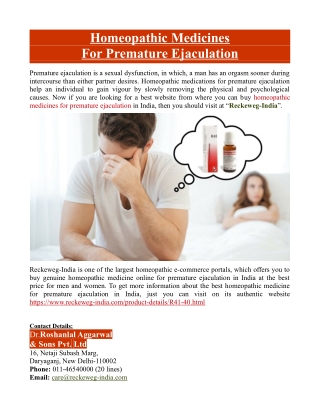 Homeopathic Medicines For Premature Ejaculation