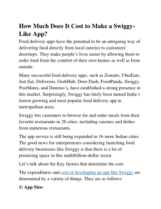 How Much Does It Cost to Make an app like swiggy