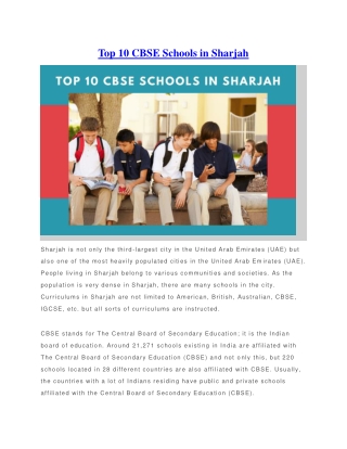 Top 10 CBSE Schools in Sharjah