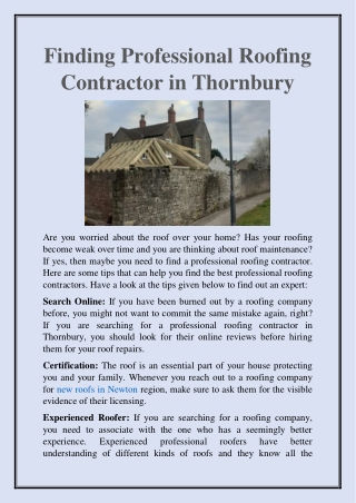 Finding Professional Roofing Contractor in Thornbury