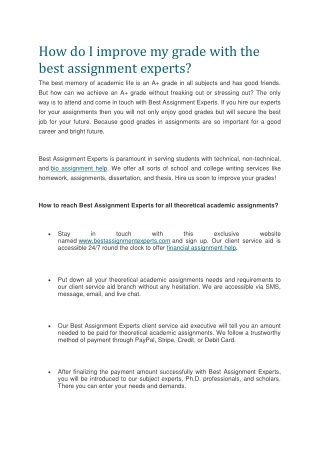 How do I improve my grade with the best assignment experts