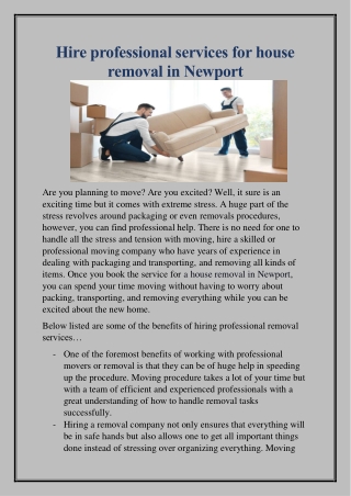 Hire professional services for house removal in Newport