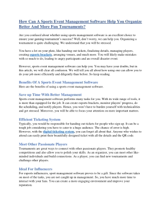How Can A Sports Event Management Software Help You Organize Better