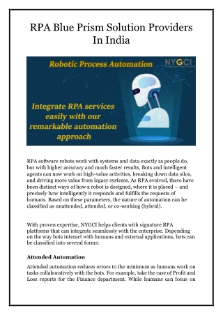 RPA Blue Prism Solution Provider in India