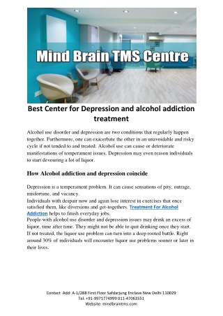 Best Center for Depression and alcohol addiction treatment