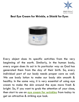 Best Eye Cream for Wrinkle, a Shield for Eyes