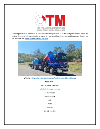 Small Crane Truck Hire Brisbane  Otmtransport.com.au