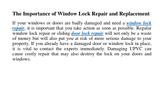 Window Lock Repair