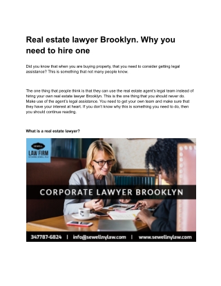 Real estate lawyer Brooklyn. Why you need to hire one