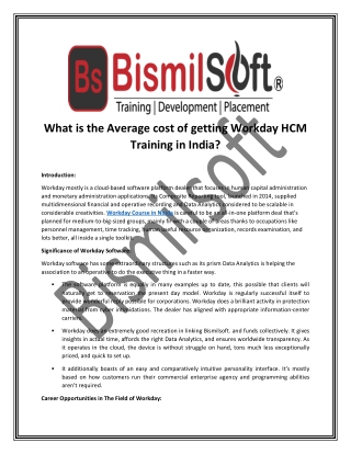 What is the Average cost of getting Workday HCM Training in India