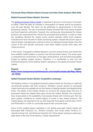 Processed Cheese Market Volume Forecast and Value Chain Analysis 2020-2030