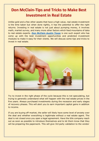 Don McClain-Tips and Tricks to Make Best Investment in Real Estate