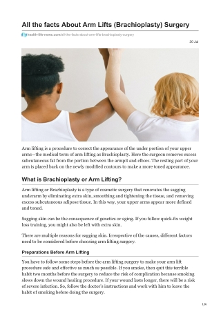 All the facts about Arm Lifts ( Brachioplasty ) Surgery