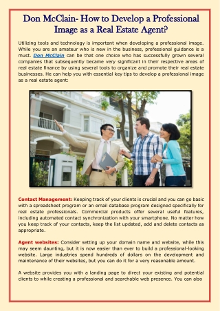 Don McClain- How to Develop a Professional Image as a Real Estate Agent